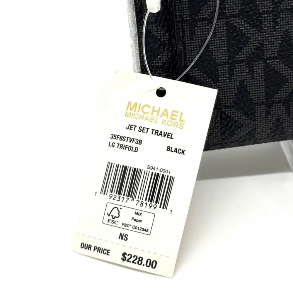 Michael Kors Large Trifold Wallet Black Signature